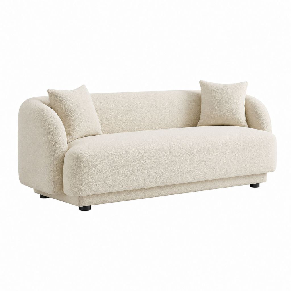 3-Sitzer Sofa Creme Bouclé-Polyester mit 2 Kissen 180 x 86 x 78 cm