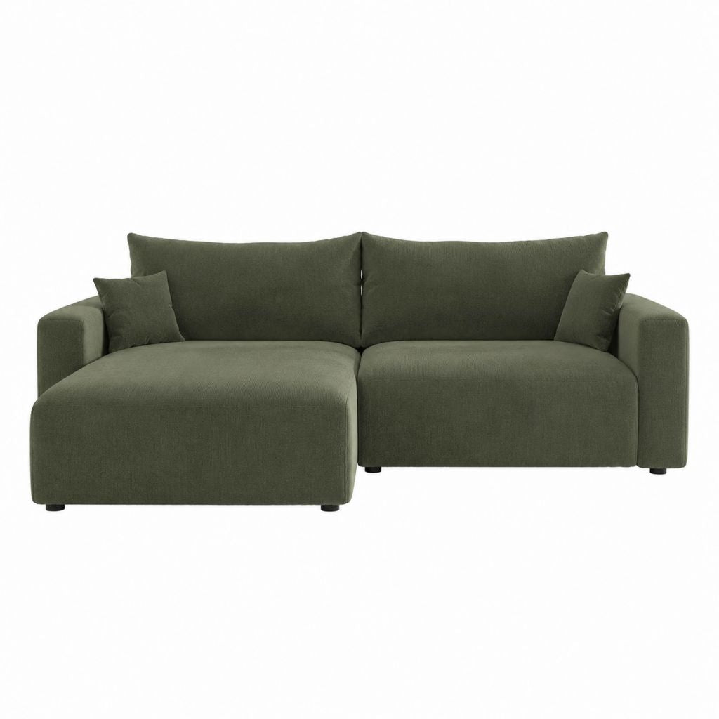 Ecksofa mit Recamiere links Olivgrün Polyester 250 x 160 x 85 cm