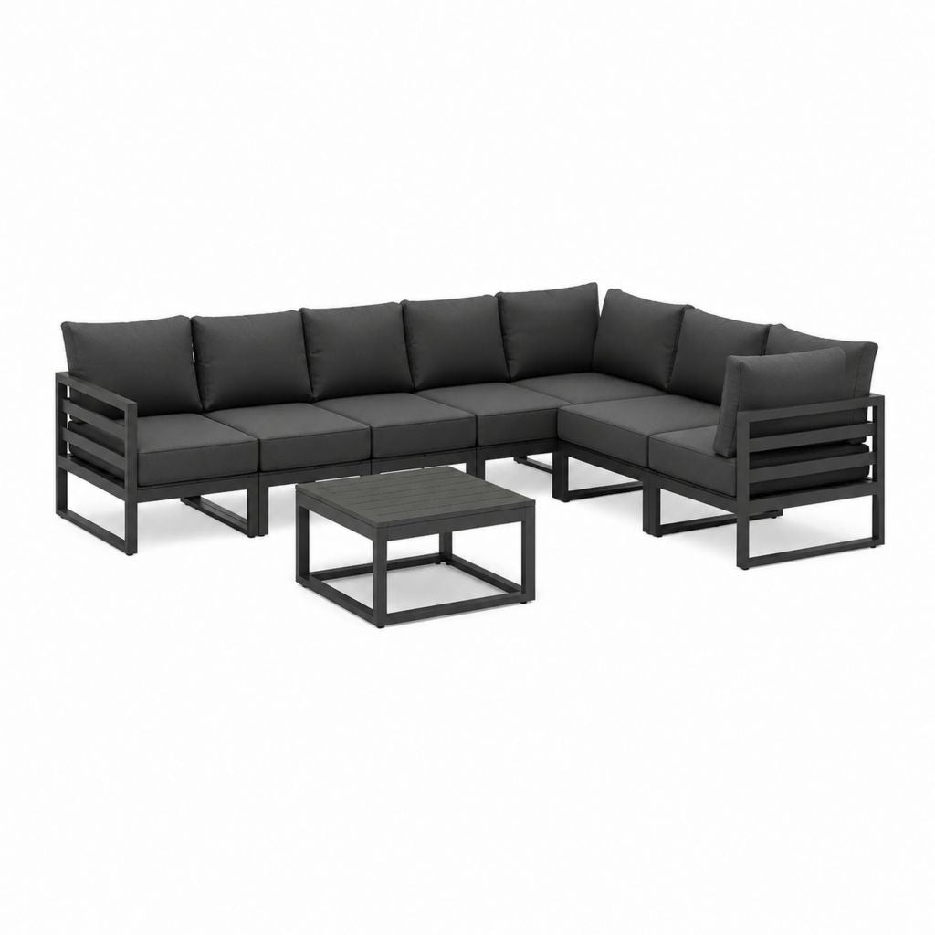 Gartenlounge Set Ecksofa mit Couchtisch Anthrazit Aluminium Polyester L-Form 285 x 215 x 70 cm