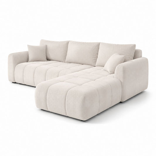 Ecksofa mit Recamiere Creme Polyester-Cord L-Form 290 x 170 x 72 cm