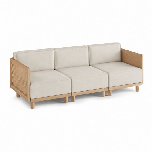 3-Sitzer Gartensofa Beige aus Akazienholz mit Polyesterkissen 210 x 80 x 75 cm