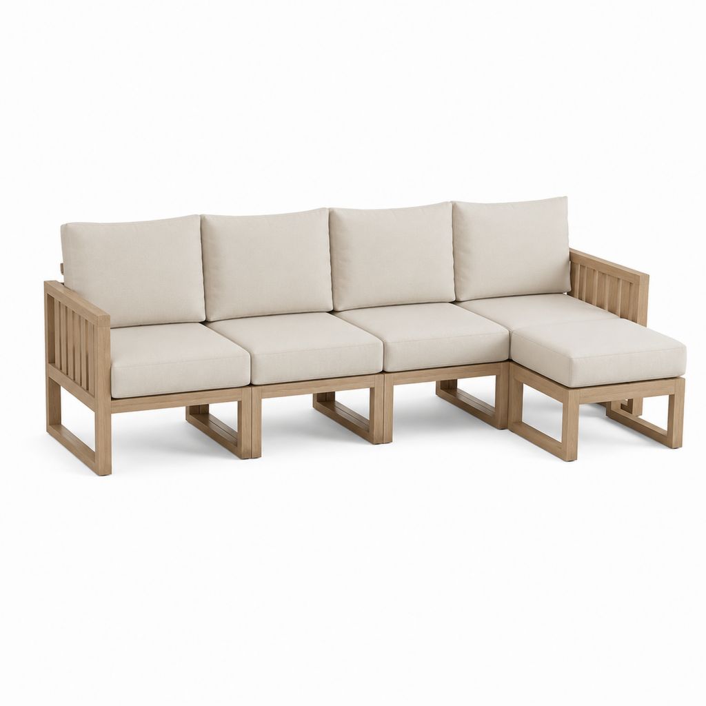 Gartensofa Ecksofa 3-Sitzer Beige Akazienholz L-Form 270 x 145 x 70 cm