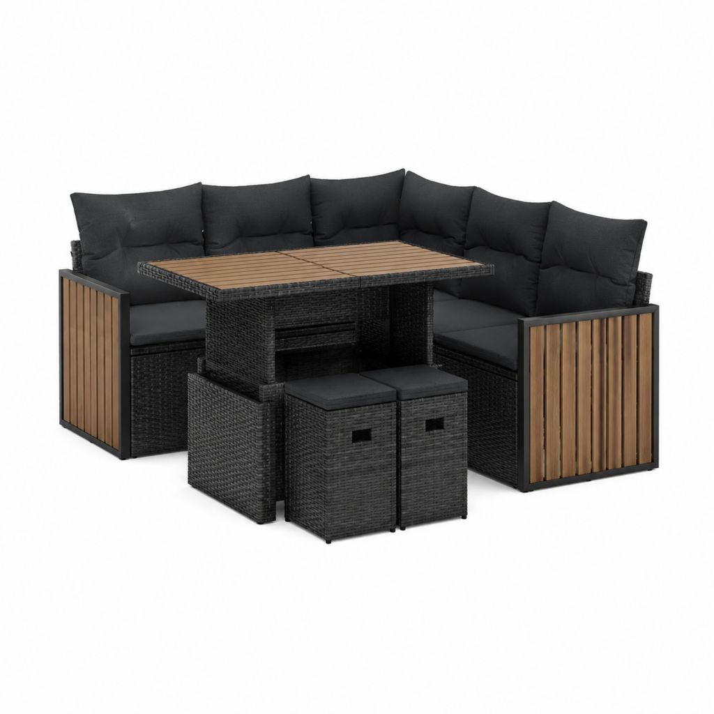 Gartenlounge Ecksofa Set 5-teilig Schwarz PE-Rattan WPC L-förmig 190 x 190 cm
