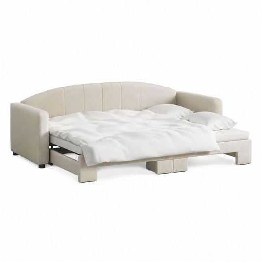 Schlafsofa 3-Sitzer Beige Polyester abgerundet 230 x 95 x 85 cm Liegefläche 140 x 200 cm