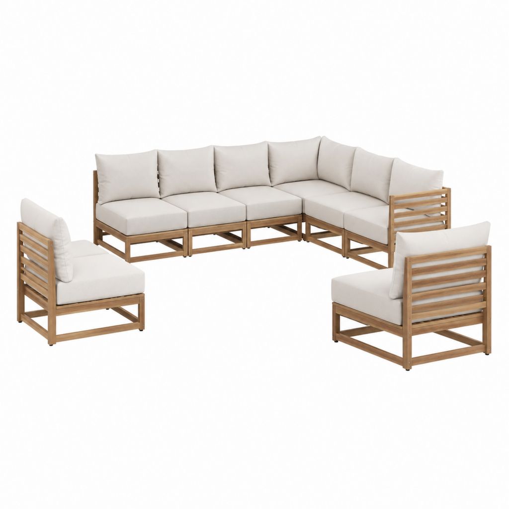 Gartenlounge-Set 7-teilig Beige Akazienholz L-Form 280 x 210 cm