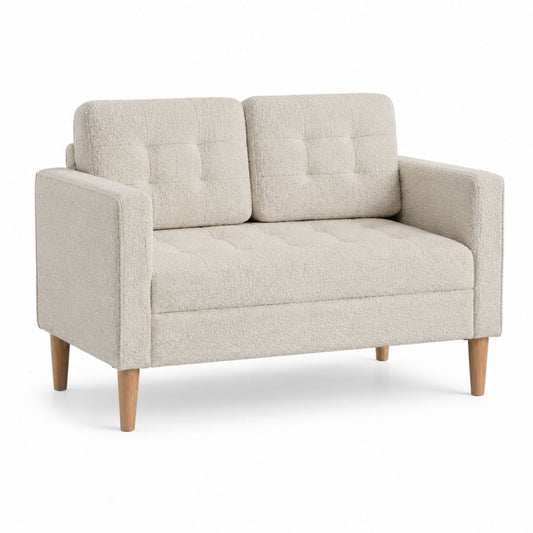 2-Sitzer Sofa Beige mit Bouclé-Polyesterbezug und Holzfüßen 140 x 84 x 86 cm