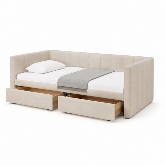 Schlafsofa Tagesbett Beige Polyester mit 2 Schubladen 90 x 200 cm