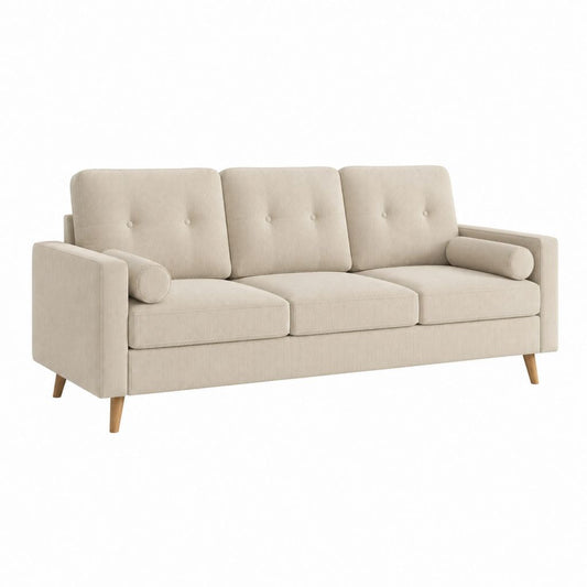 3-Sitzer Sofa Beige mit Polyester-Cordbezug und Massivholzfüßen 200 x 85 x 85 cm
