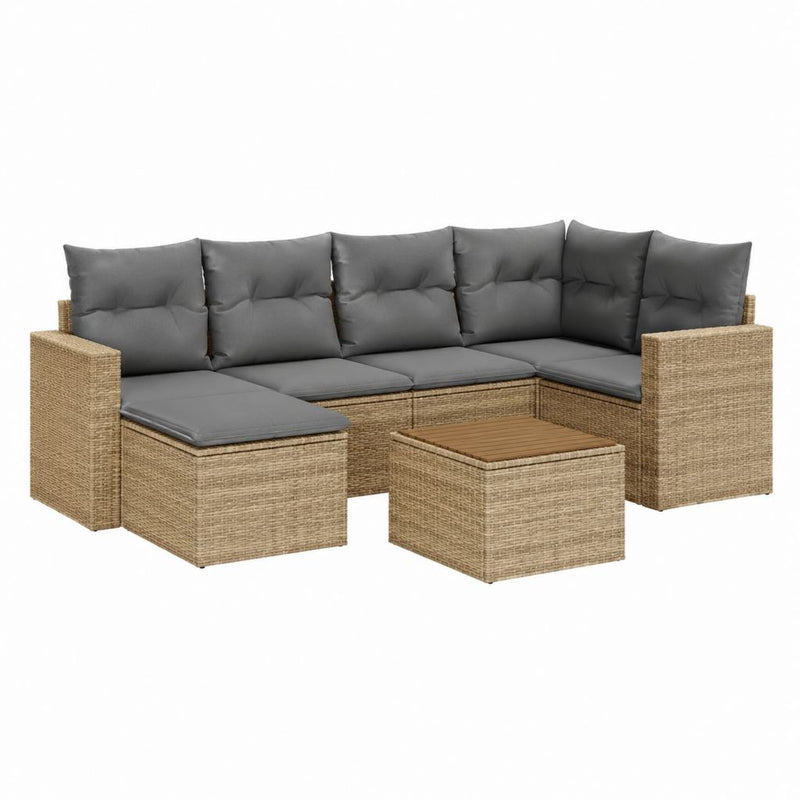 5-teiliges Gartenlounge-Set Beige Grau aus PE-Rattan mit Ecksofa und Tisch 280 x 210 x 63 cm