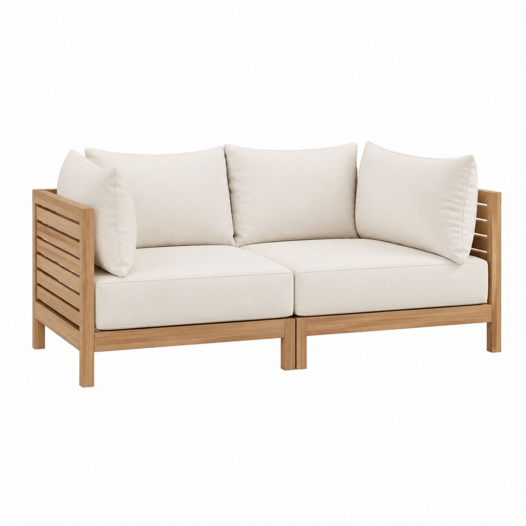 2-Sitzer Gartensofa Natur Massivholz Akazie Beige Polyester rechteckig 145 x 74 x 72 cm
