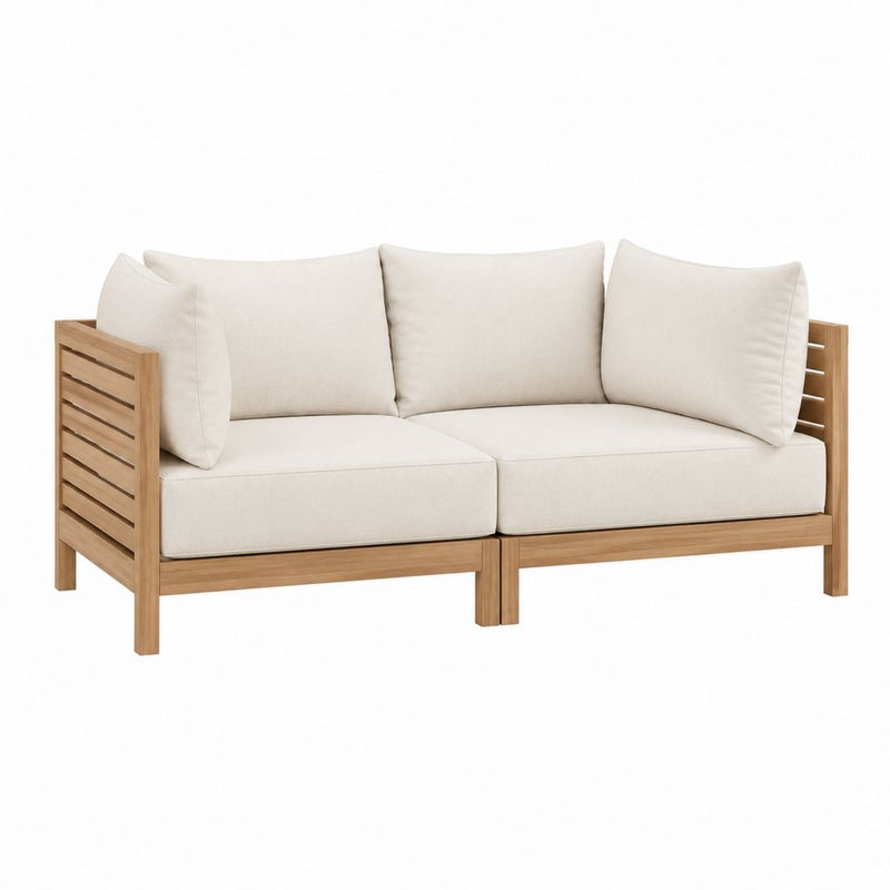 2-Sitzer Gartensofa Natur Massivholz Akazie Beige Polyester rechteckig 145 x 74 x 72 cm