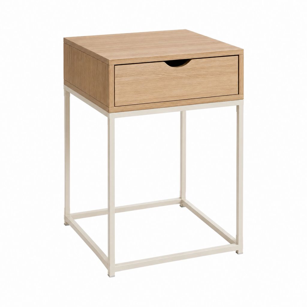 Nachttisch mit Schublade Eichenfurnier Weiß pulverbeschichteter Stahl rechteckig 40 x 40 x 60 cm
