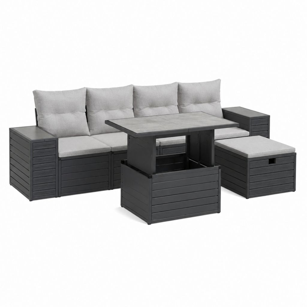 Gartenlounge Set 3-teilig Anthrazit Polypropylen Rechteckig mit Polyesterkissen Sofa 199 x 68 x 72 cm Tisch 110 x 60 cm