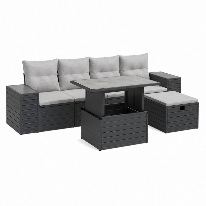 Gartenlounge Set 3-teilig Anthrazit Polypropylen Rechteckig mit Polyesterkissen Sofa 199 x 68 x 72 cm Tisch 110 x 60 cm