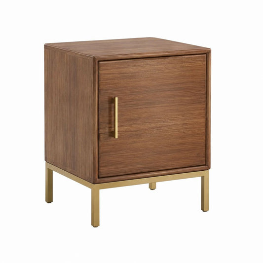 Nachttisch mit Tür Walnussfurnier Braun Goldfarben Rechteckig 45 x 40 x 60 cm