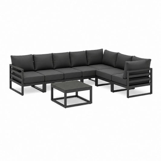 Gartenlounge Set Ecksofa mit Couchtisch Anthrazit Aluminium Polyester L-Form 285 x 215 x 70 cm